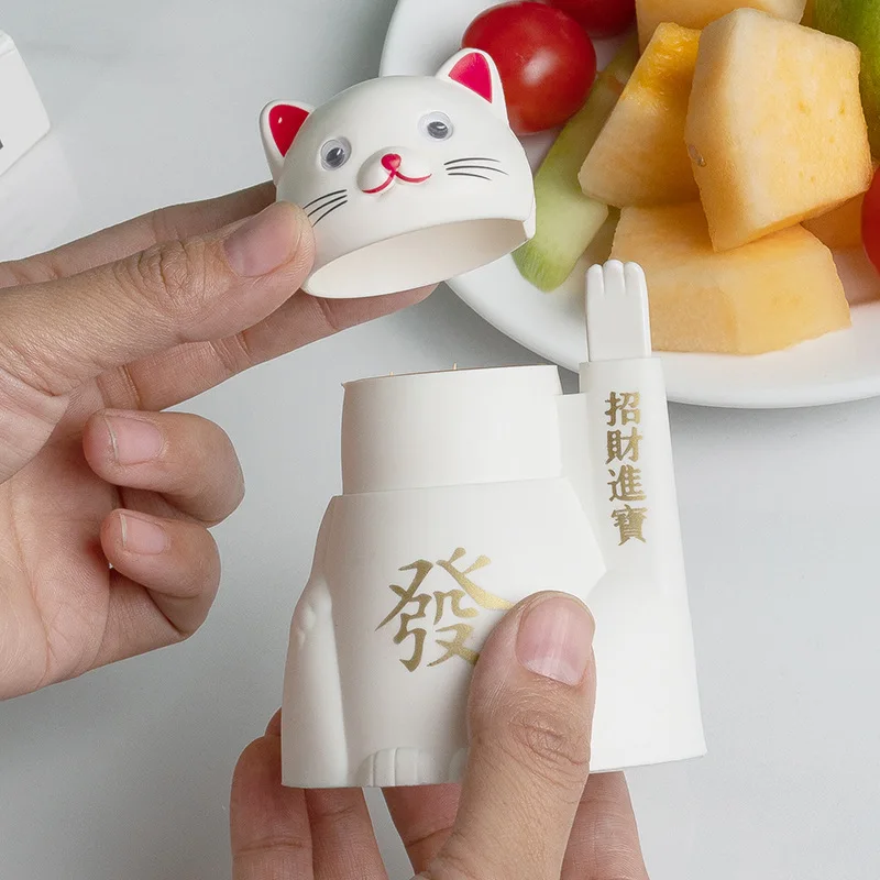 Cartoon Cute Fortune Cats Toothpick Box Home Living Room Table Ornaments Creative Press The Automatic Rise Toothpick Box