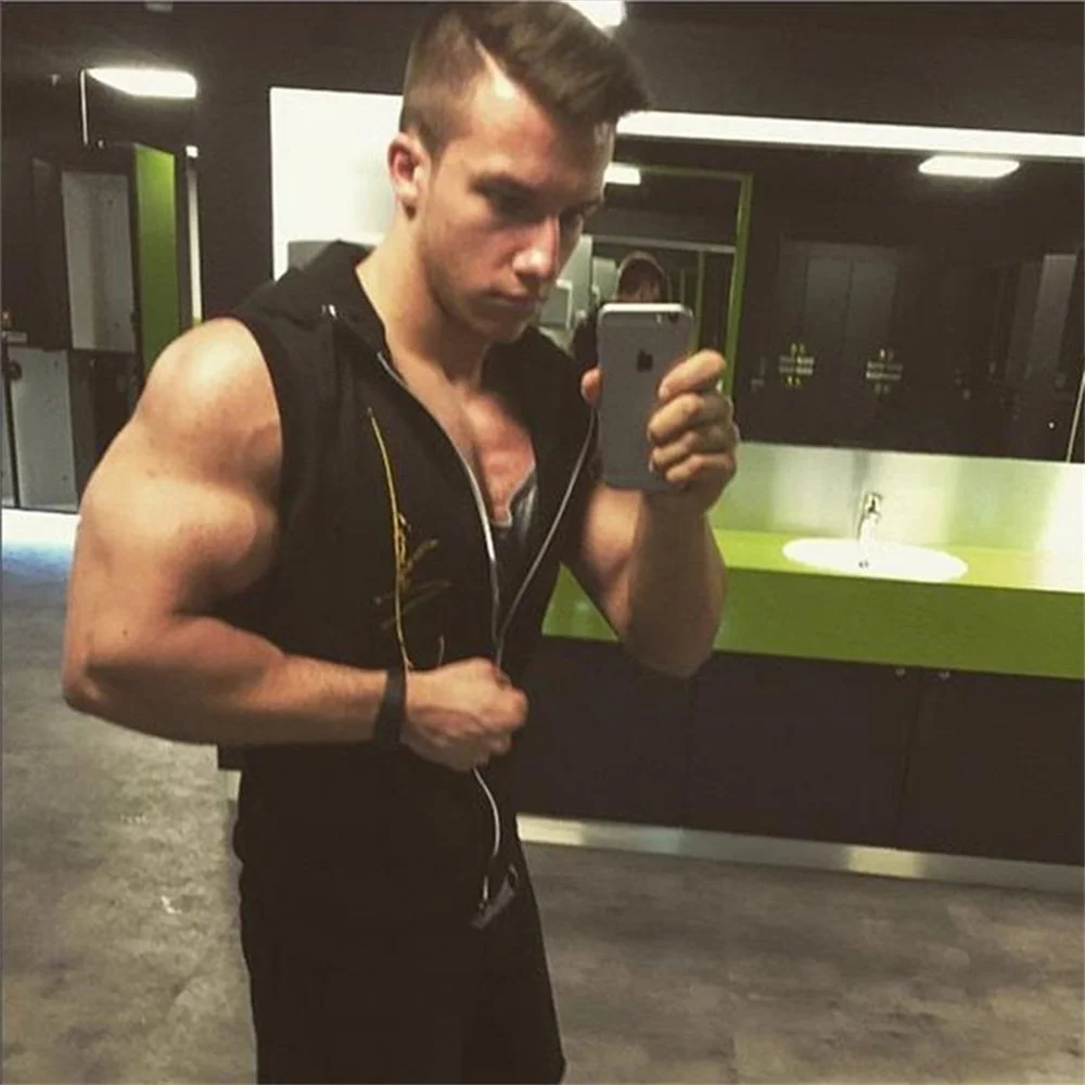 Black Bodybuilding Tank Tops Men Gym Fitness Hooded Vest Sleeveless Hoodies Sweatshirts Summer Casual Fashion Training Clothing