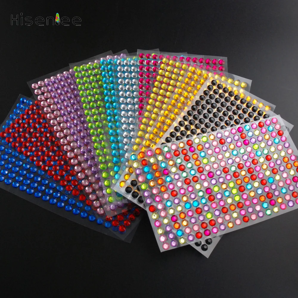 12 Colors 6mm 260 Pieces/Set Mobile/PC Art Deco Rhinestone Stickers Transparent Crystal Stone Nail Art Self Adhesive Paper