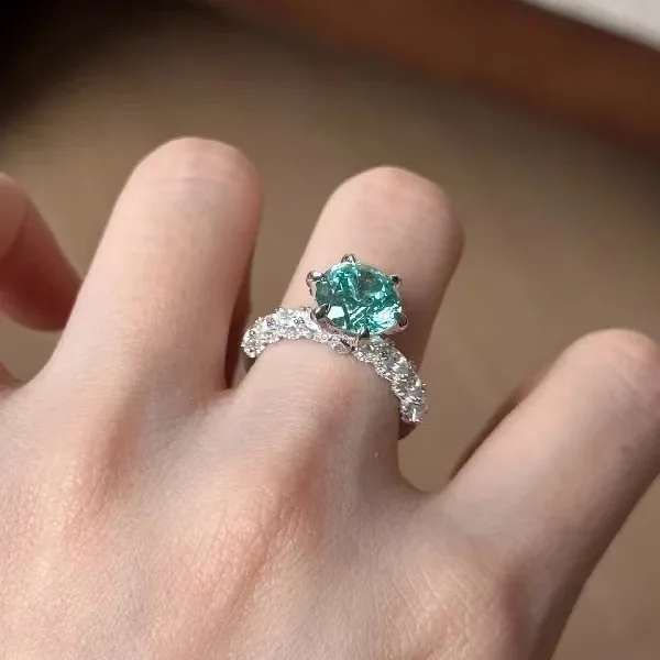 925 Sterling Silver Green Mint Luxury Fashion Micro-set 3-carat Green Diamond Ring for Banquets & Parties