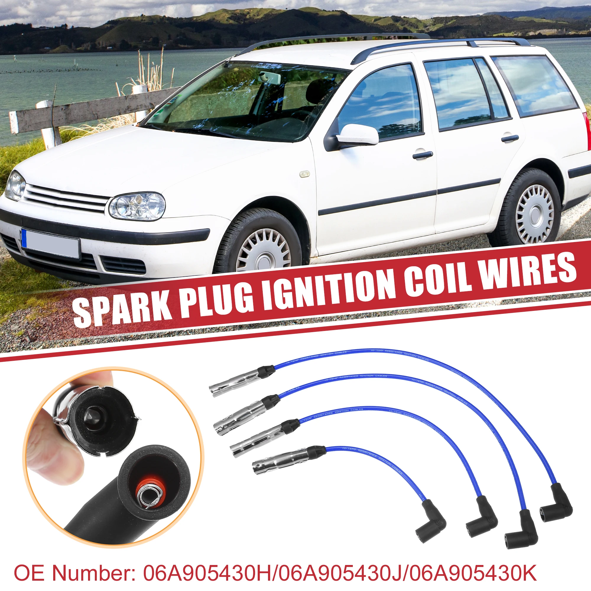 

UXCELL 4 Pcs Spark Plug Wire Ignition Coil Cable No.06A905430K for VW Beetle Golf 2.0L