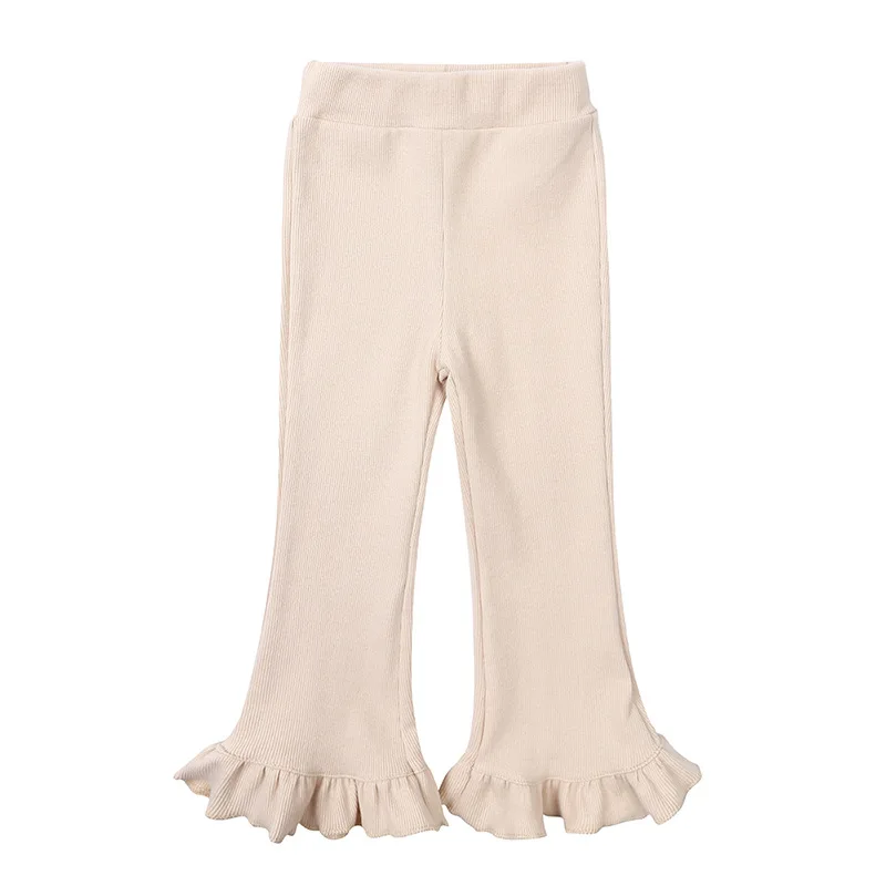 Children\'s Pants Girls Solid Elasticity Leggings Cotton Ruffle Trousers 1-8 Years Kids Boot Cut Pants Toddler Girls Flares Pant