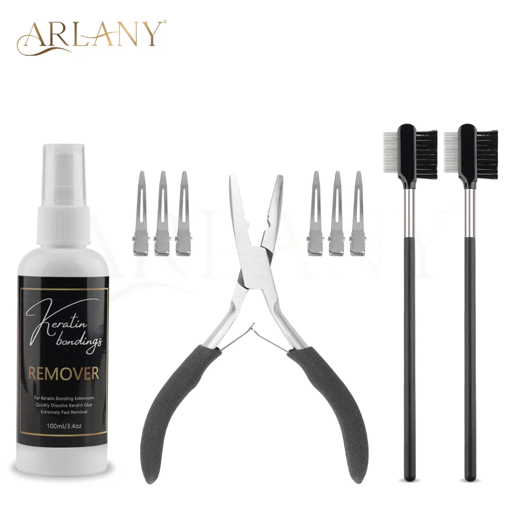 arlany-100ml-ケラチンリムーバーキット-プレボンドエクステンション用-フュージョンボンドクラッシャープライヤー-ヘアクリップ-ケラチンホットメルトグルーリムーバー