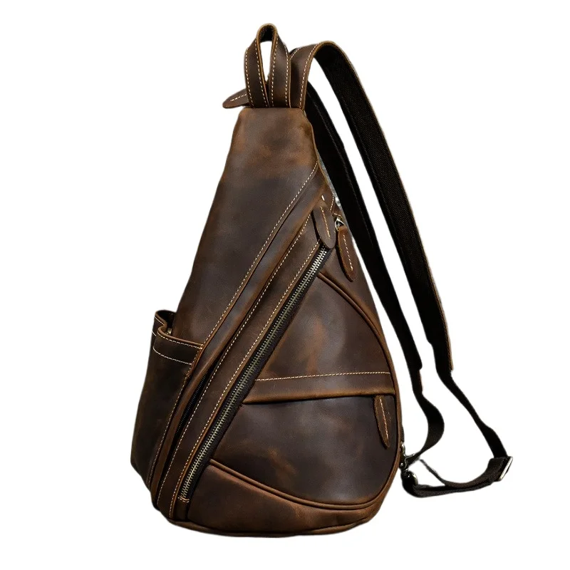 

Men's Vintage Crazy Horse Leather Chest Bag Convertible Large Capacity Shoulder Messenger Bag Travel Work Briefcase