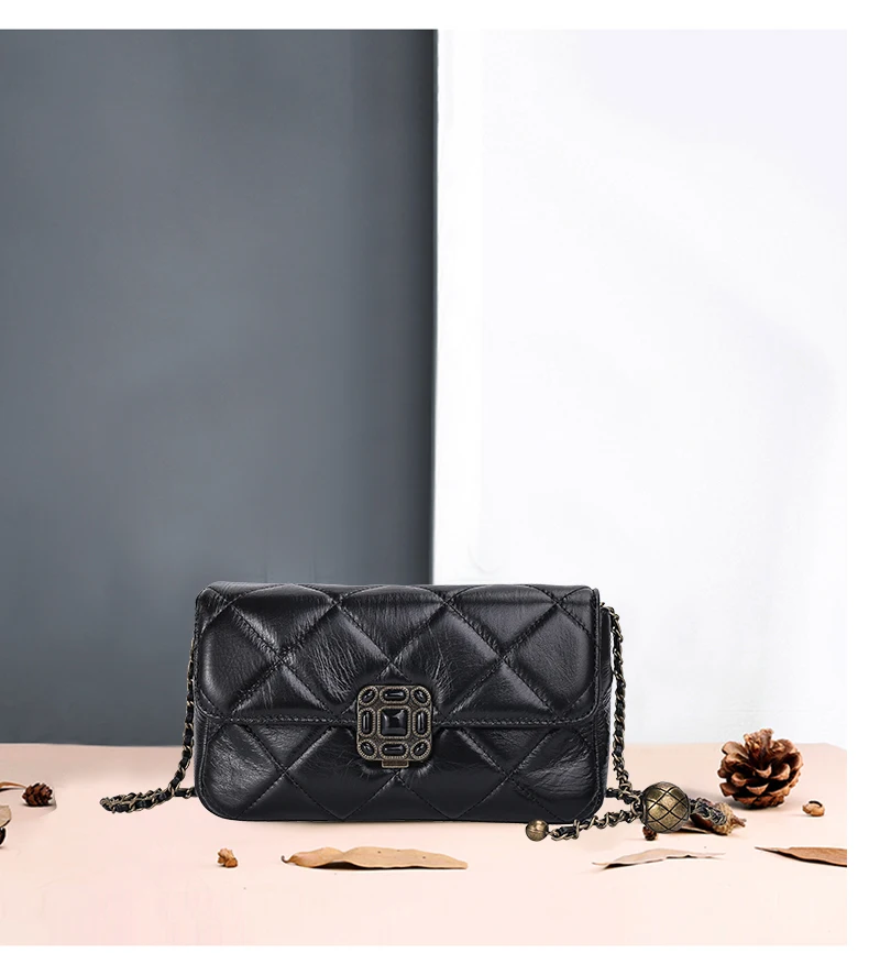 Aidrani Tasche für Damen aus echtem Leder, Sommer-Schultertasche mit Kette, neue kleine Tasche mit goldenem Ball, Diamantketten-Umhängetasche. – Detail 3