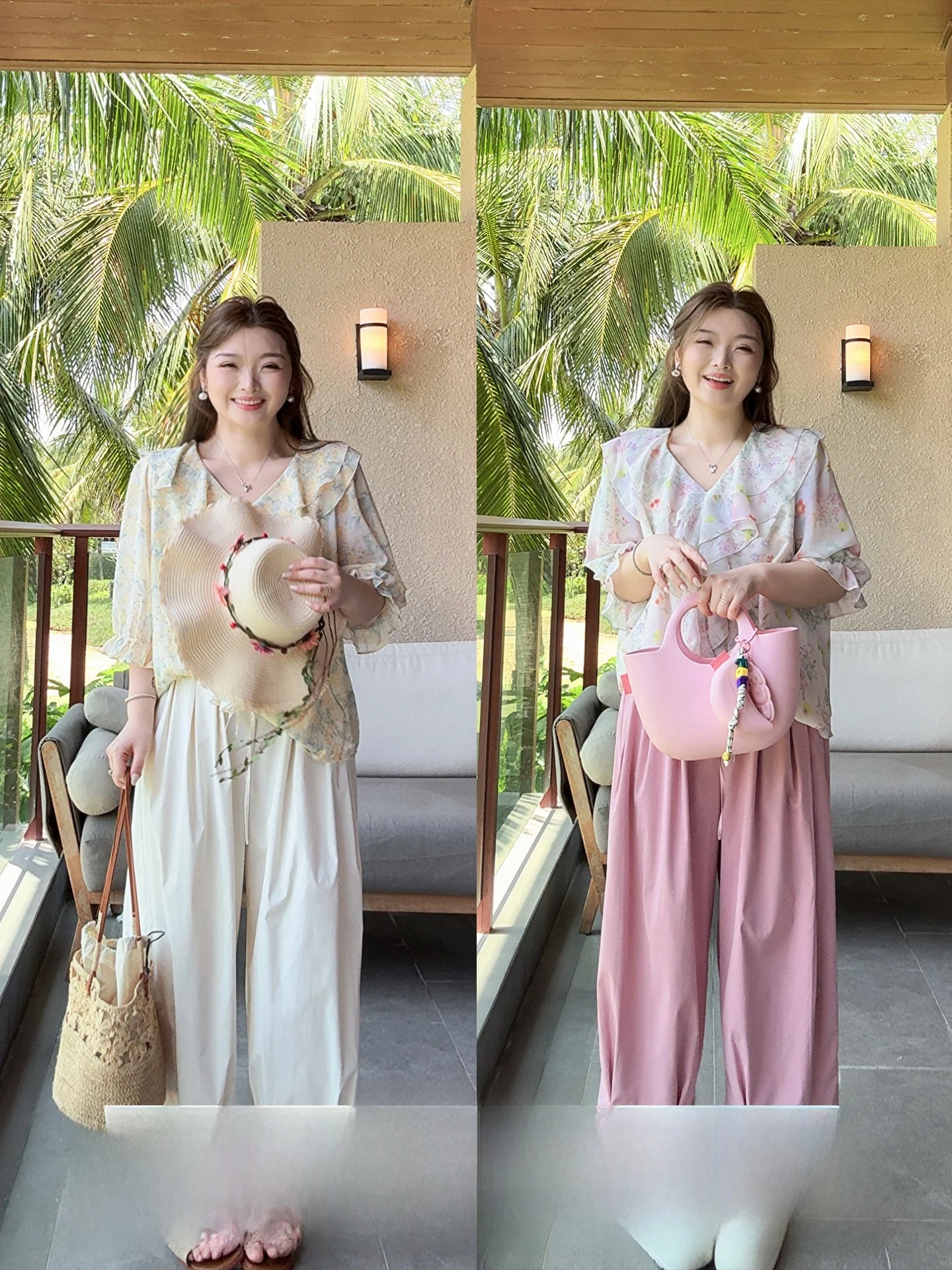 

Miss Ying Large Size Women's Shirt Gentle Style V-neck Long Sleeve Floral Trim New Summer Top Elegant Casual Loose Fit