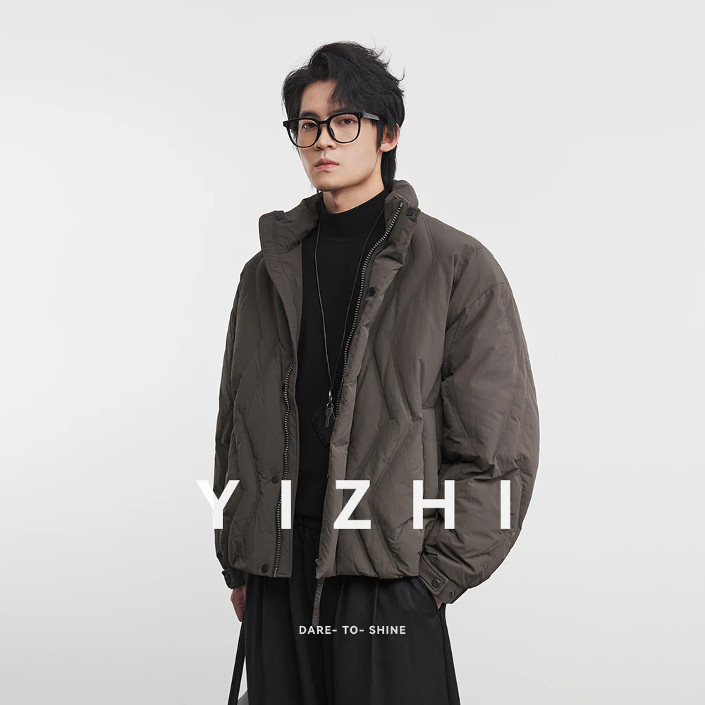 

Fashion Men's Stand Collar Diamond Pattern Down Jacket 2025 Winter New Loose Casual Warm Simple Outerwear Jacket