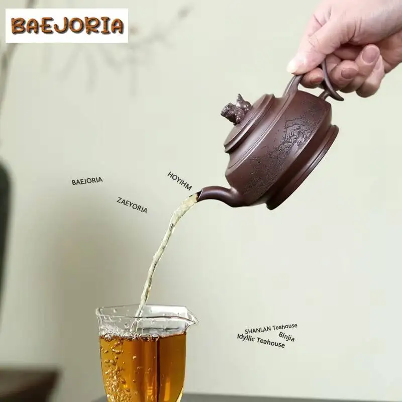 310ml Authentic Yixing Purple Clay Teapots Handmade Auspicious Beast Pot Raw Ore Purple Mud Kettle Chinese Zisha Tea Set