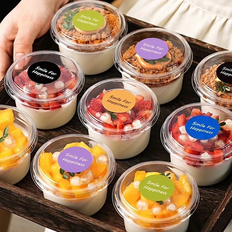 

50/100Pcs 250ML Disposable Salad Cup Transparent Plastic Dessert Cups Bowls Container with Dome/Flat Lids for Ice Cream Cupcake