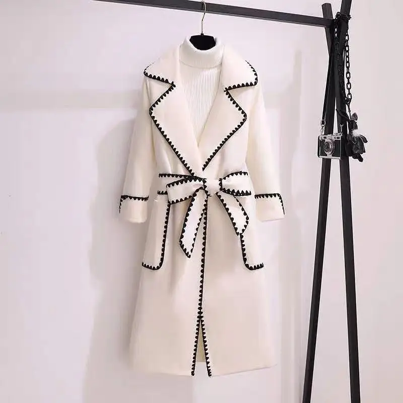 Metal Buckle Woolen Suit Coat for Women 2024 New Autumn Winter High-Grade British Style All-Matching Blazer Jacket