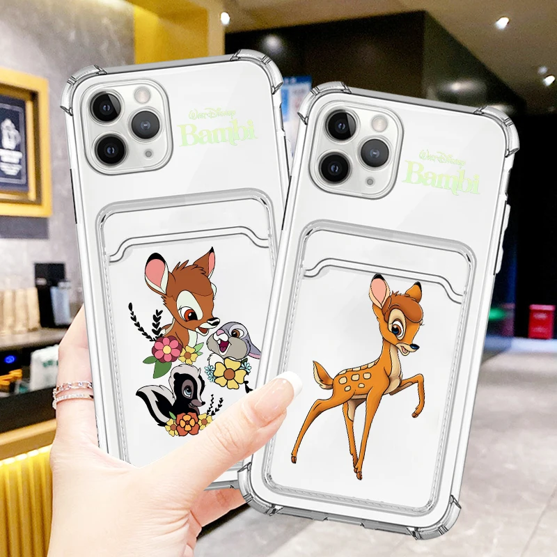 Bambi Disney Fashion Cartoon For iPhone 15 14 13 12 11 XS XR X 8 7 Pro Max Plus Mini Photo Card Bag Transparent Cover