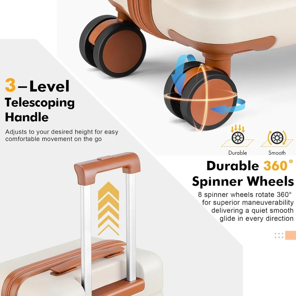 3 Piece Spinner Luggage Set, Lightweight Hardside Suitcase with TSA Lock, 20 Inch Carry-On, YKK Zippers, Travel Essential