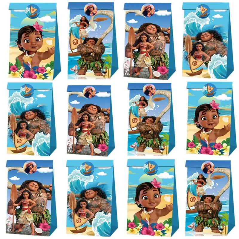 12/24/36Pcs Disney Moana Prinzessin Thema Party Papier Süßigkeiten Tasche Mit Aufkleber Moana Mädchen Geburtstag Süßigkeiten verpackung Tasche Baby
