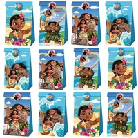 12/24/36Pcs Disney Moana Princess Theme Party Paper Candy Bag With Sticker Moana Girls Birthday Candy Packing Bag Baby