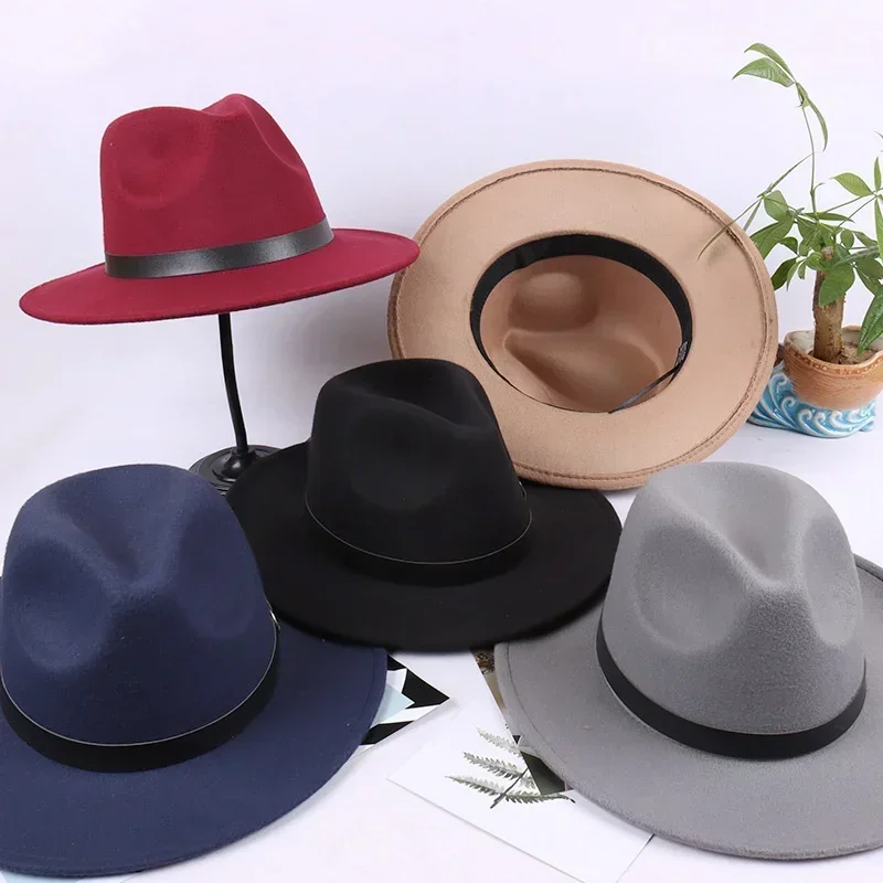 Fashion Western Cowboy Men's Hat English Style Woolen Hat Flat Top Flat Brim Black Top Hat European American Hats Accessories