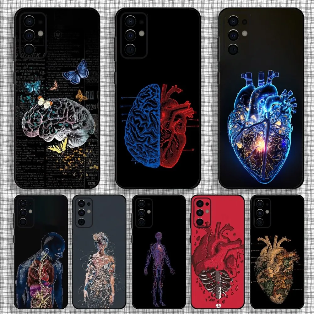 Heart Anatomy Skull Bones Phone Case For Samsung S24,S21,S22,S23,S30,Ultra,S20,Plus,Fe,Lite,Note,10,9,5G Black Soft Cover