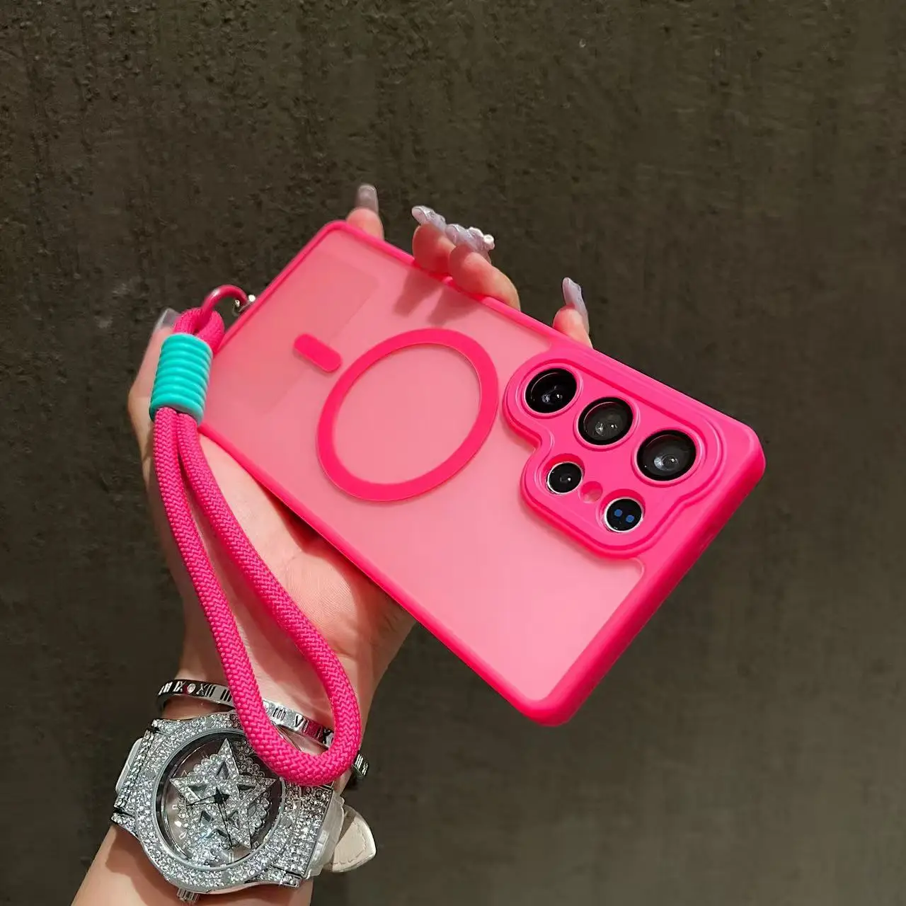 Luxury Matte Magnetic Magsafe wireless charging Cover For Samsung Galaxy S25 S24 S23 Ultra Plus With Lanyard Lens Protect Case - náhled 2