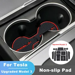 Water Cup Mat Coasters For 2024 Tesla Model 3 highland Slots Non-Slip Mat Waterproof Drink Pad Car Silicone Interior Accessories