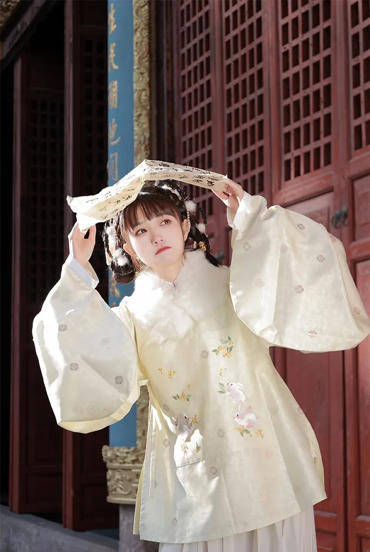 

Женский топ в стиле династии Мин с вышивкой кролика и молочных конфет Fengzhuzhai, вдохновленный древним китайским костюмом Ханьфу