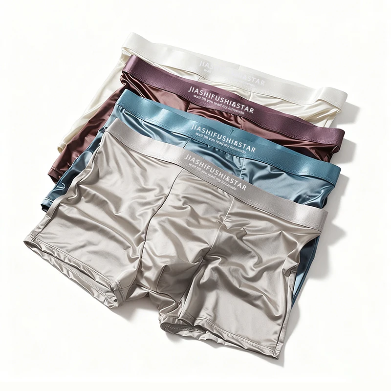 

4 шт., мужские боксеры из ледяного шелка, шорты, нижнее белье, спортивные трусы-боксеры, повседневные модные трусы, дышащие мужские однотонные трусики Homme
