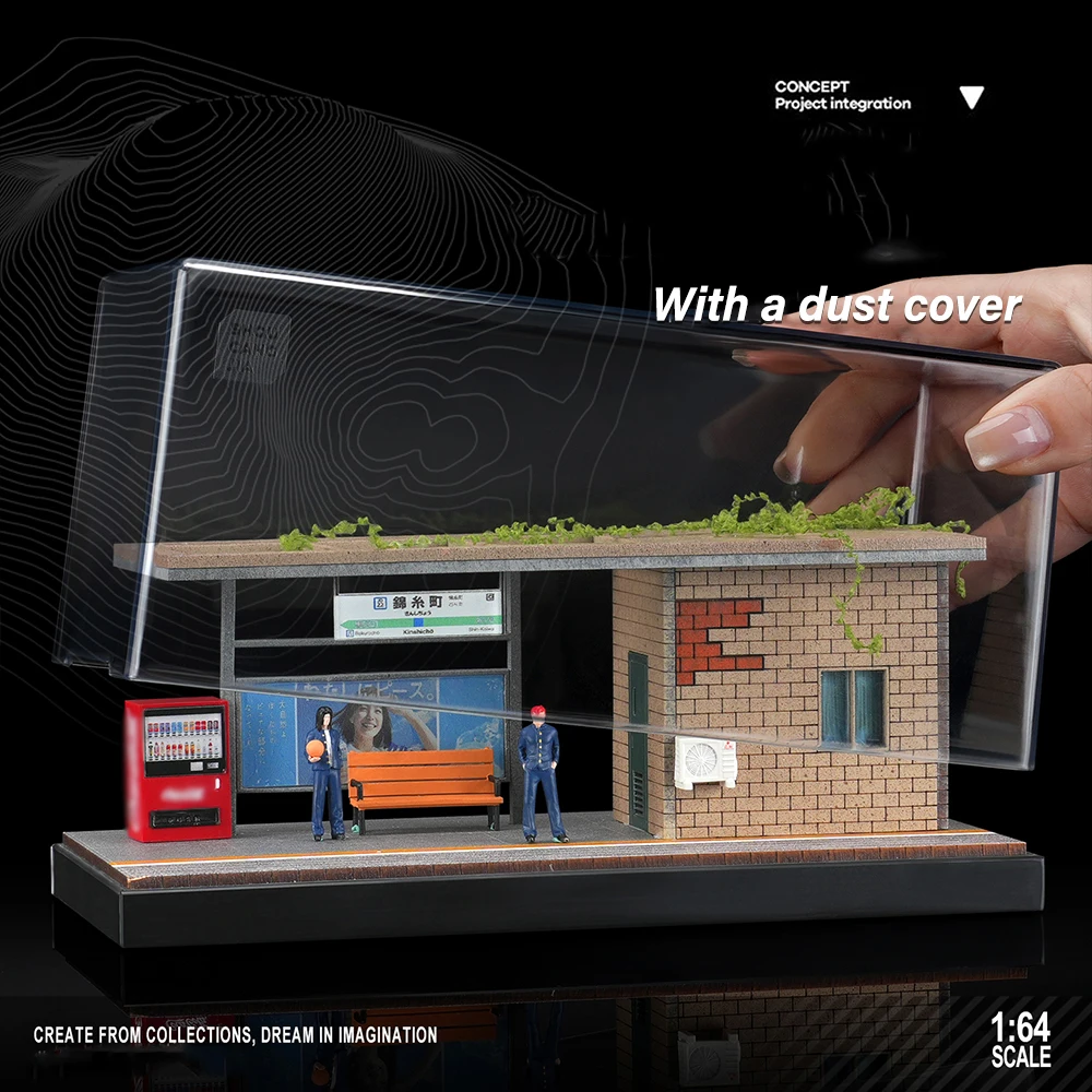 Estación de espera de tranvía al aire libre, modelo fundido a presión, escena de modelo de parque de coches para figuras de acción, colección DIY, 1/64