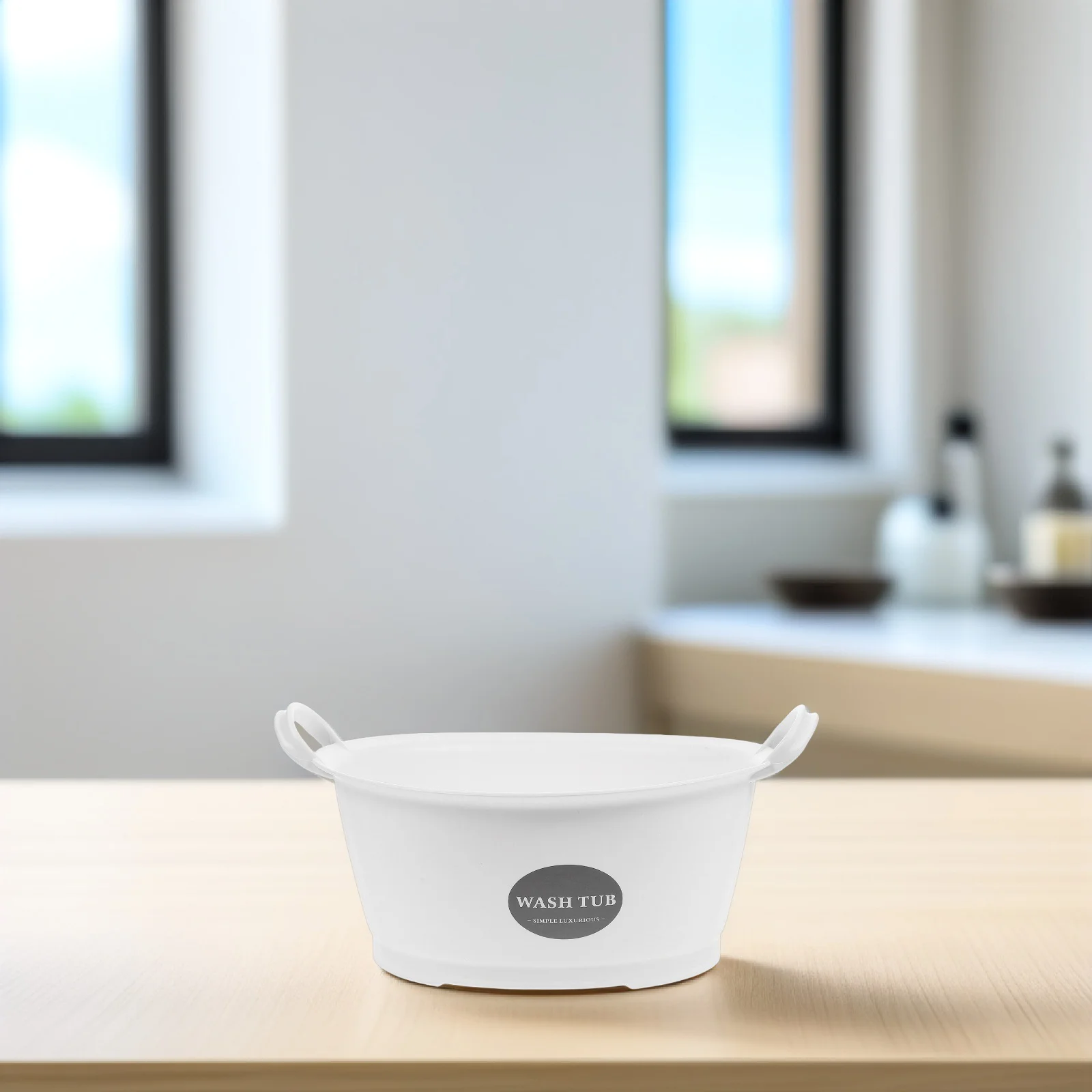 

Binaural Plastic Household Washbasin White Humanized Design Anti-Skid Dual Handles Face Washing Basin Multipurpose Water Basin