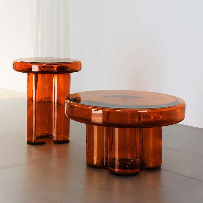 Artistic Glass Coffee Tables, Creative Design End Tables for Living Room , Stylish Accent Tea Table with Various Sizes  Colors
