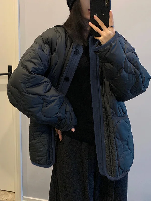 

True 2025 Winter New Sle ort Cotton Jaet Thiened Corduroy Design Patchwork Cotton Filling Women's Warm Coat