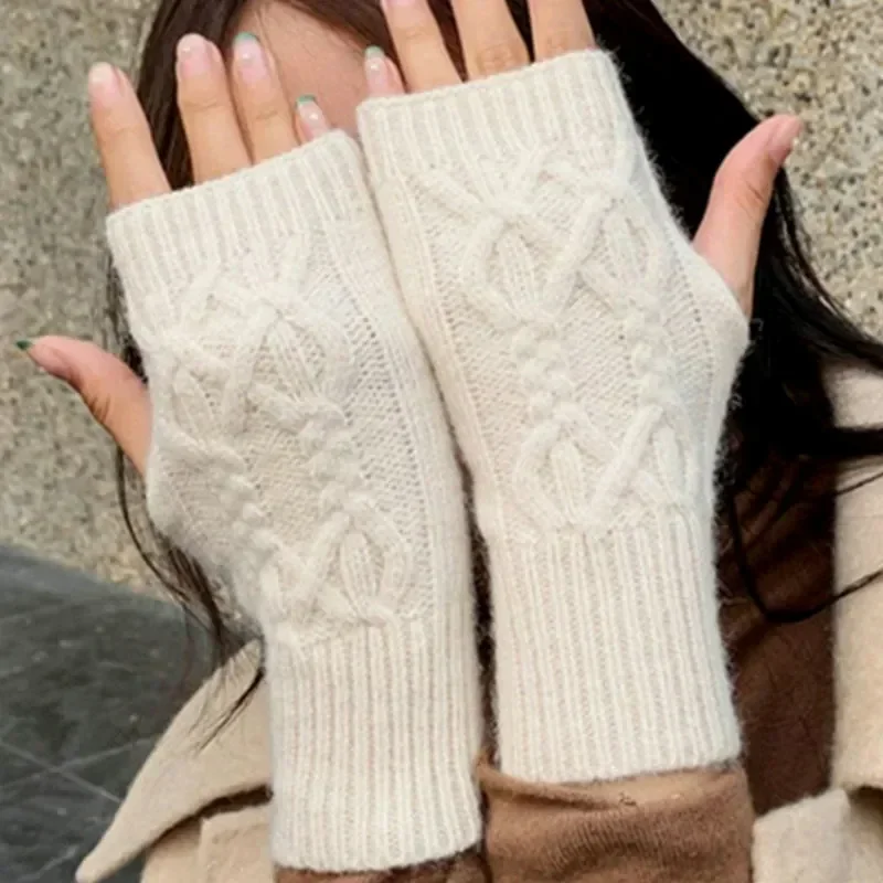 Gants unisexes en laine à demi-doigts pour femmes, gants de bras doux et chauds, mitaines à demi-doigts, hiver