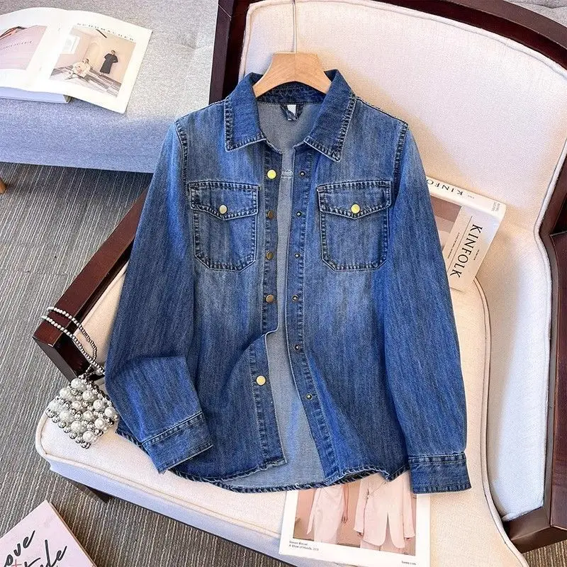 New Women's Cowboy Shirt Spring Autumn Casual Elegant Loose Ladies Denim BlouseRetro Korean Version Lady Outerwear
