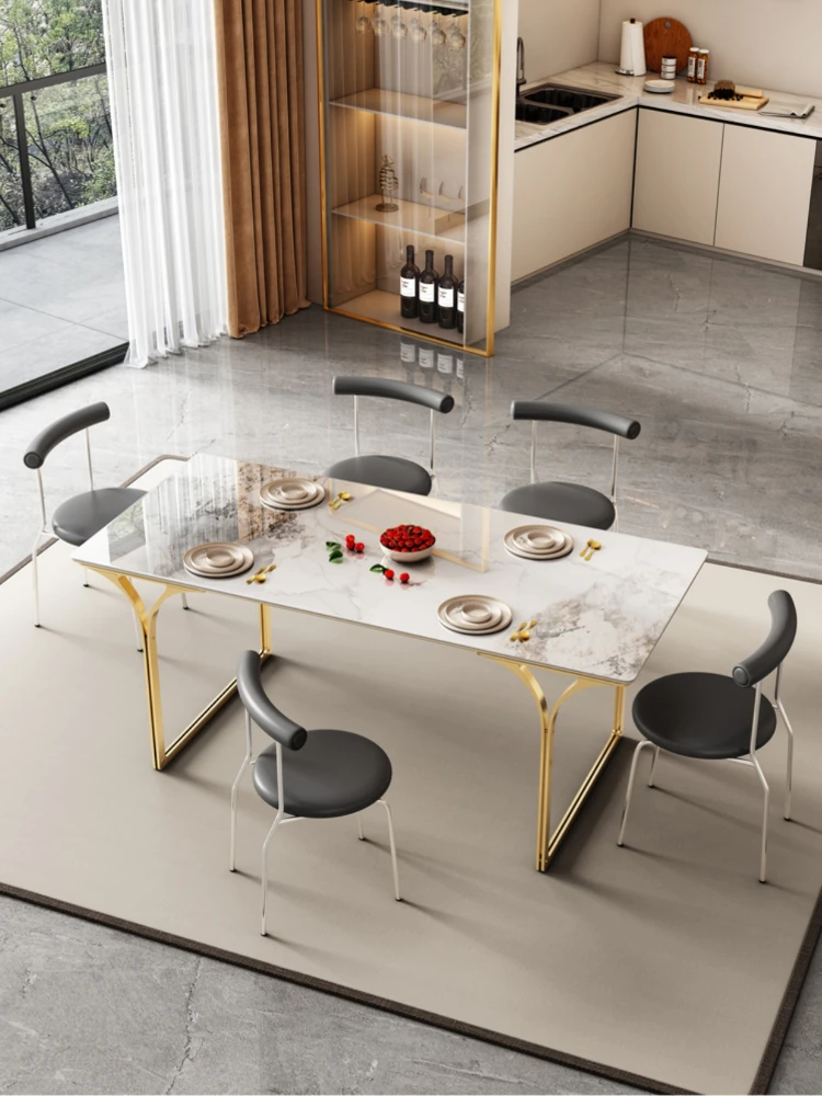 Rock board dining table rectangular light luxury cream style modern minimalist dining table chair combination dining table