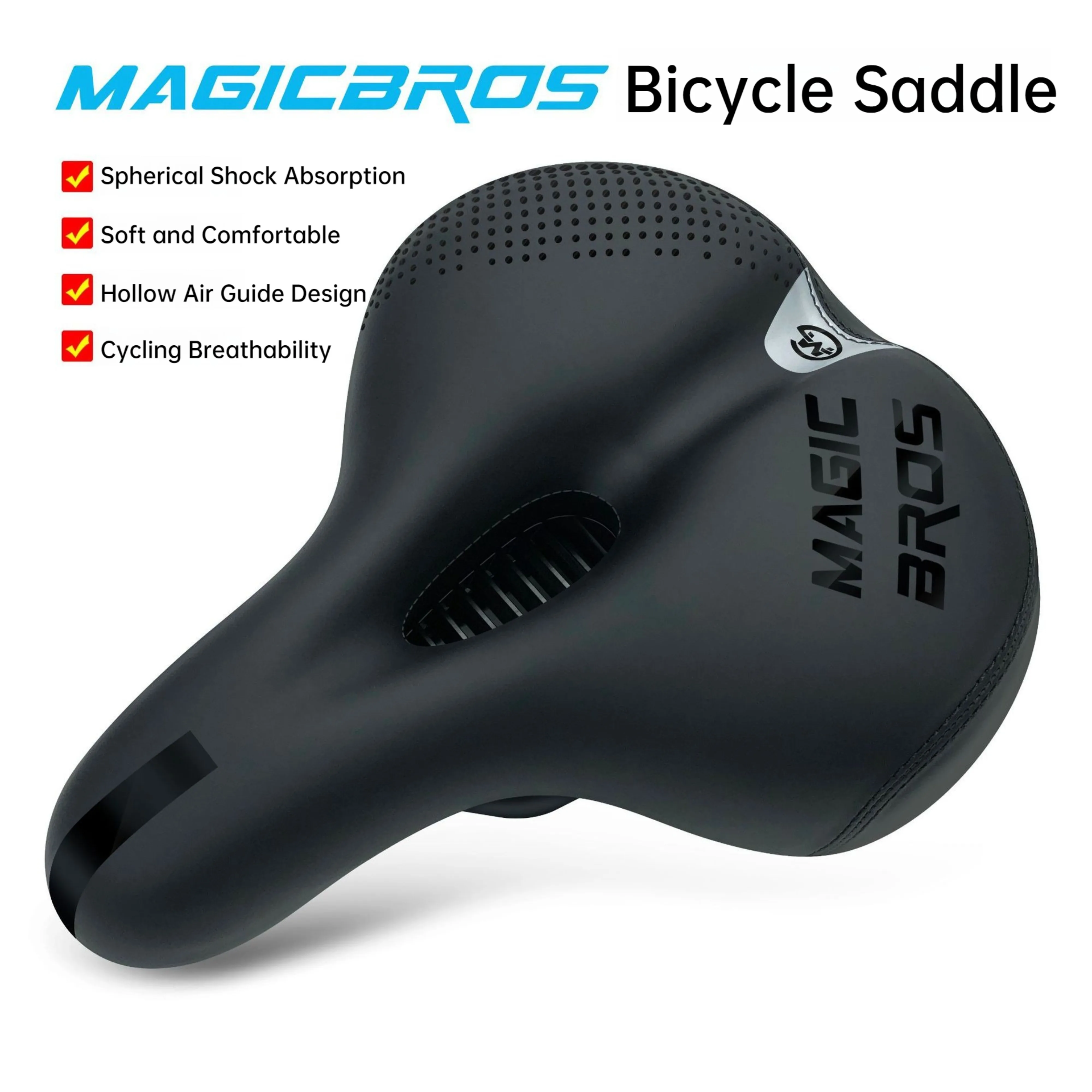 

MTB Bicycle Saddle Large Wide Comfort Bike Seat Hollow Airflow Groove with Soft Shock Absorption Gel for Mountain Road Bike