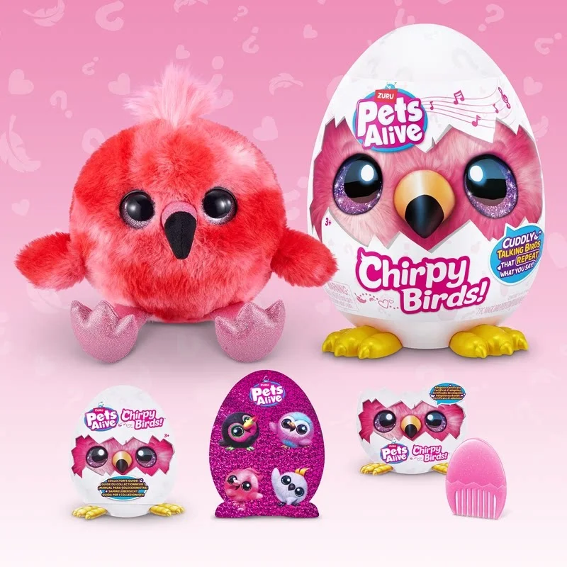 

Интерактивная электронная игрушка-питомец Zuru Pets Alive Chirpy Birds: плюшевая, говорящая, повторяющая слова, в яйце-сюрпризе (слепая коробка)
