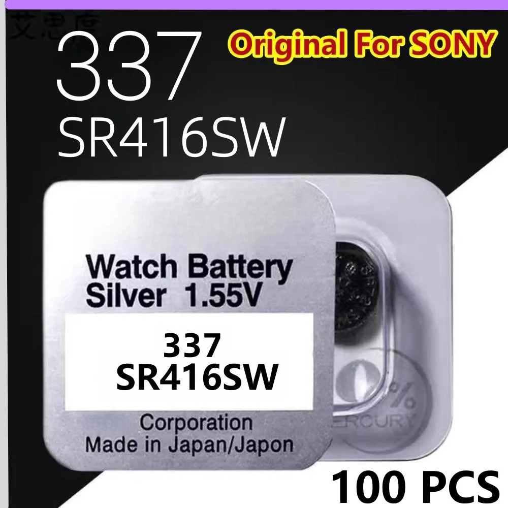 

Original For SONY 100pcs 337 battery sr416sw button cell batteries 1.55V Silver Oxide battery for mini wireless earpiece watch