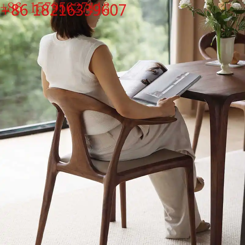 North American ash wood backrest dining chair solid wood log home simple armchair study antique chair