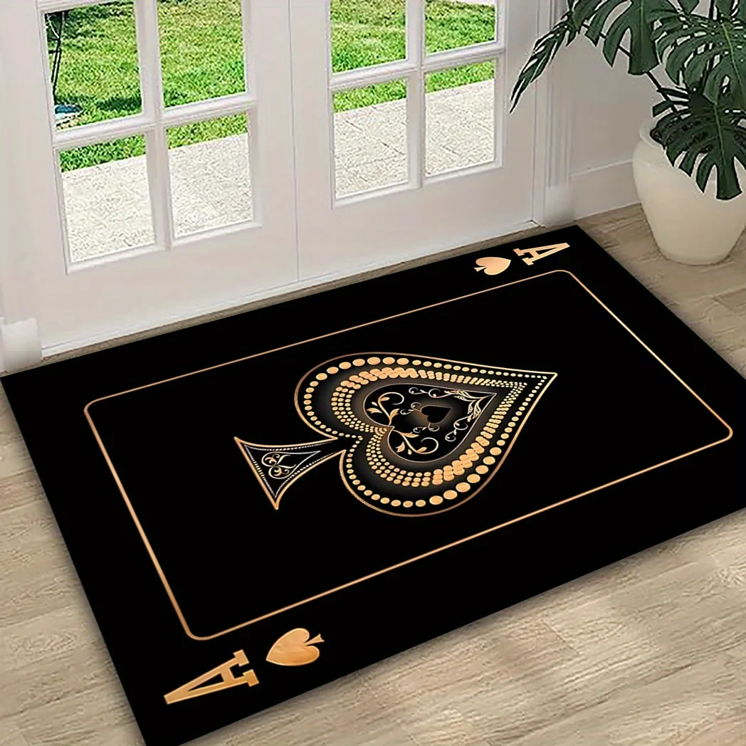 Black Spade Playing Card Pattern Rug, Soft Touch & Non-Slip, Washable Area Mat for Living Room, Bedroom, Game Room & Party Decor