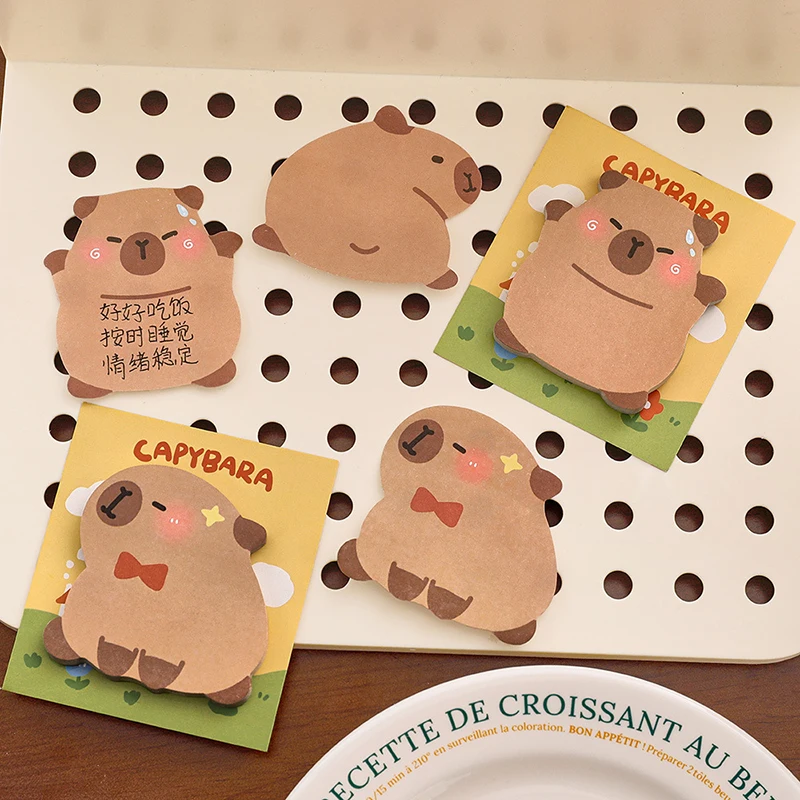 Capivara Sticky Notes para Estudantes, Cute Cartoon Sticky Notes, Notas pegajosas de alta aparência, Kawaii Memo Pad Papelaria, 2pcs