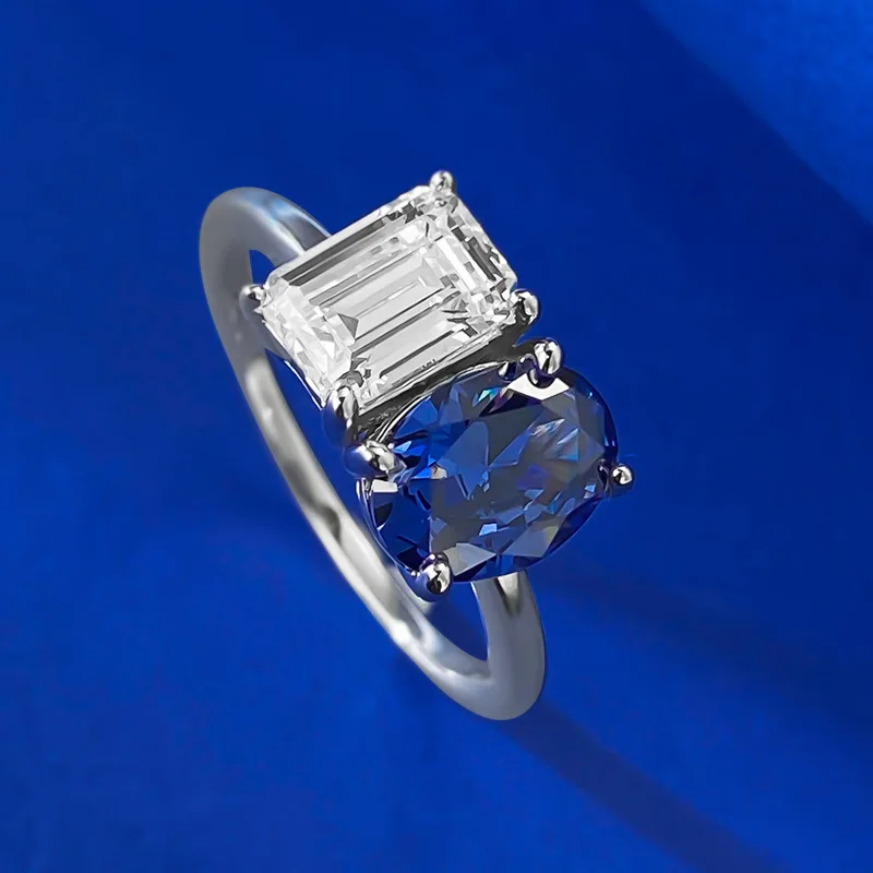 European and American New Simple Four Claw Fashion Super Flash Large Diamond Oval Tanzanian 6 * 8 High Carbon Diamond Ring Ring