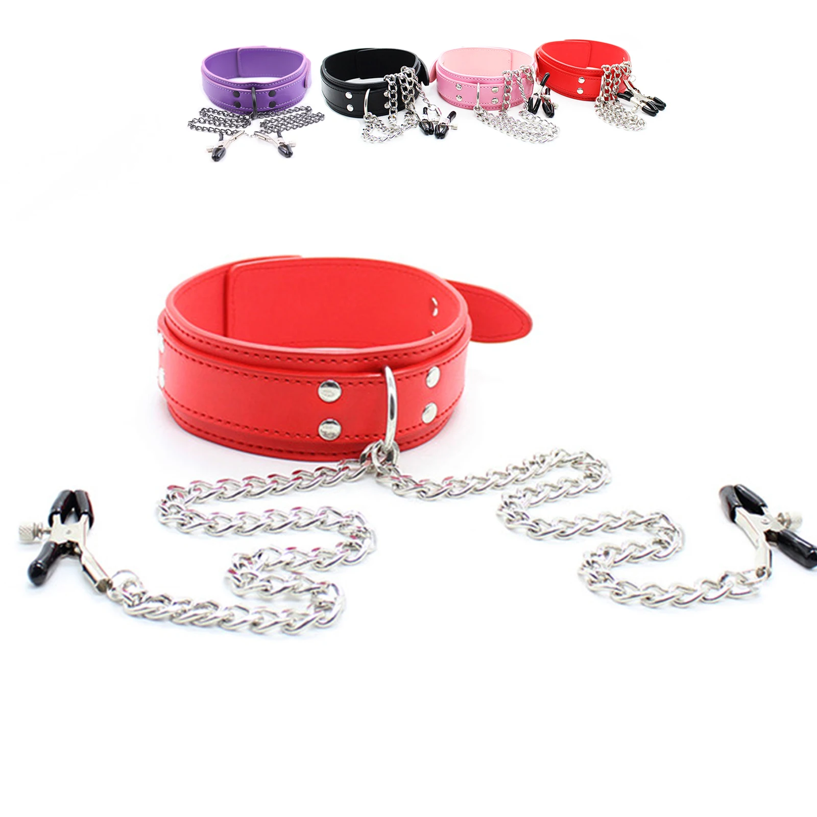 Collare girocollo in pelle con morsetto per capezzoli Catena con clip per seno SM Bondage Coppia SM Giocattoli sessuali per donna Strumenti erotici Giochi per adulti
