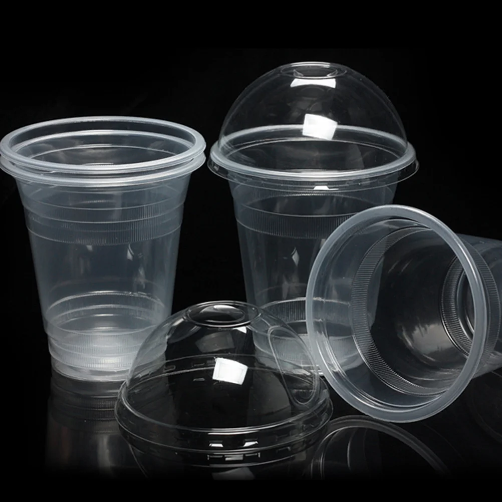 

50 pcs 400Ml Plastic Cups With Dome Lids Clear Disposable Tea Coffee Smoothie Cup For Cold Drinks Bubble Milkshake Juice Party