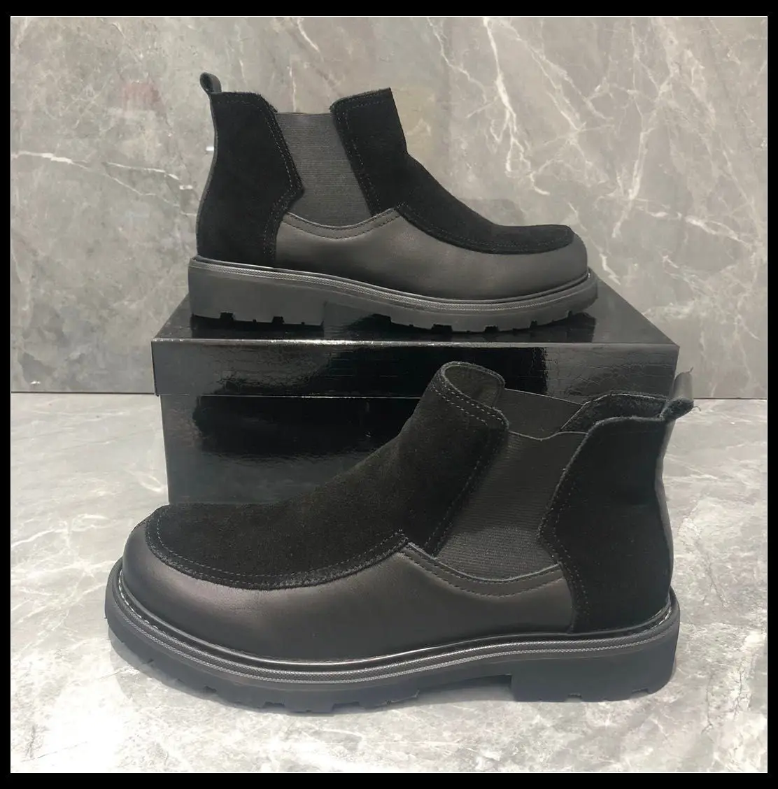 Brand Men Casual Shoes Genuine Leather Suede Flats Solid Slip On Chelsea Shoes For Man Boots Add Fleece Vintage Luxury Designers