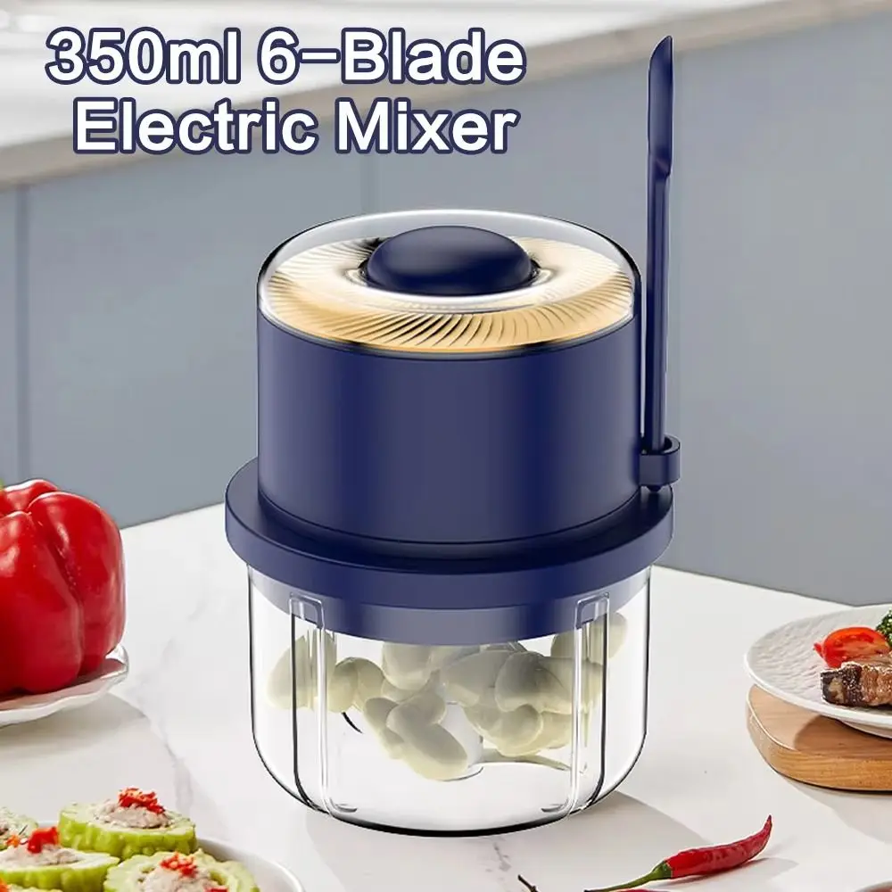 350ml Capacity Electric Garlic Crusher Large Glass Cup Portable Design Mini Garlic Peeler Wireless Electric 6-Blade
