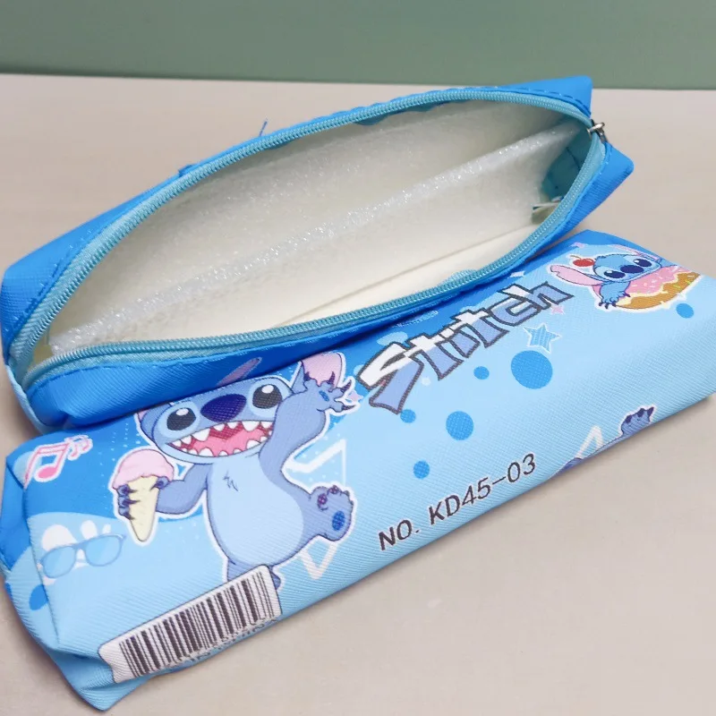 New Disney Stitch PU Leather Pen Bag Anime Children's Study Supplies Storage Box Single Layer Cartoon Stationery Bag for Student