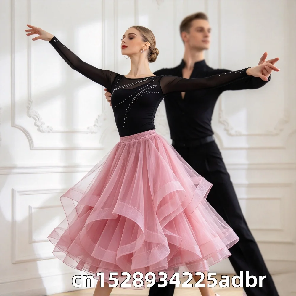 Fashion Latin Dance Tulle Skirt Women Irregular Mesh A-line Fluffy Skirt Sweet Evening Party Bridesmaid Fishtail Wave Skirts