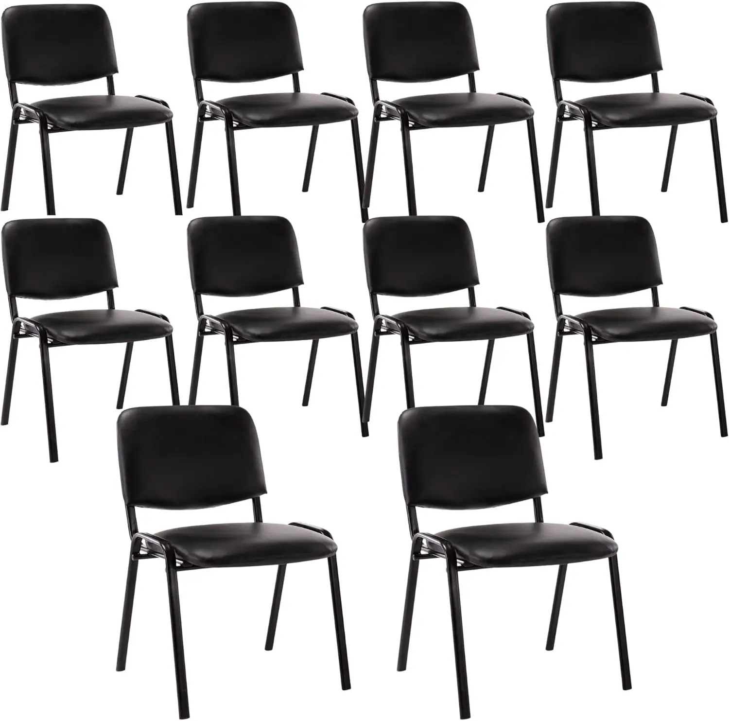 Black Comfort Office Waiting Room Chairs Stackable No Arms, Pu Ergonomic Reception Set Of 10, Conference