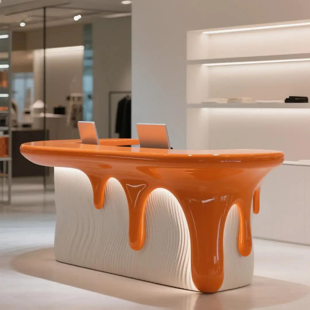 Artistic Melting Design Fiberglass Reception Desk Modern Curved Shape Extendable Sculptural Statement Piece for Commercial