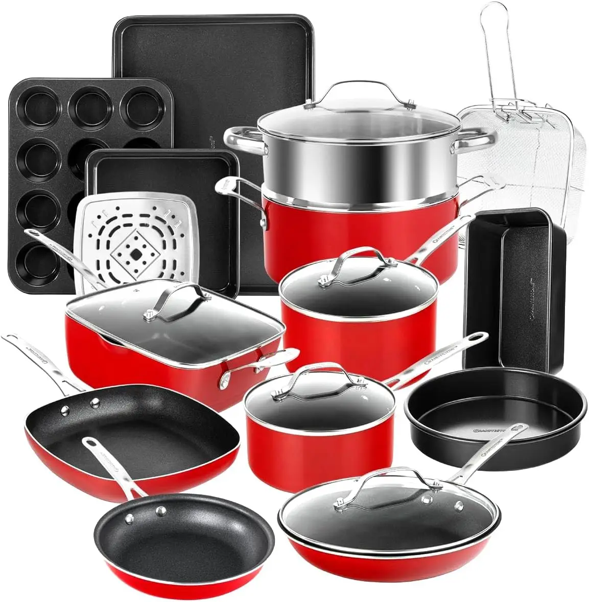 

20-Piece Non-Stick Cookware Set with Frying Pans, Bakeware & Steamer, Oven Safe, Dishwasher Safe
