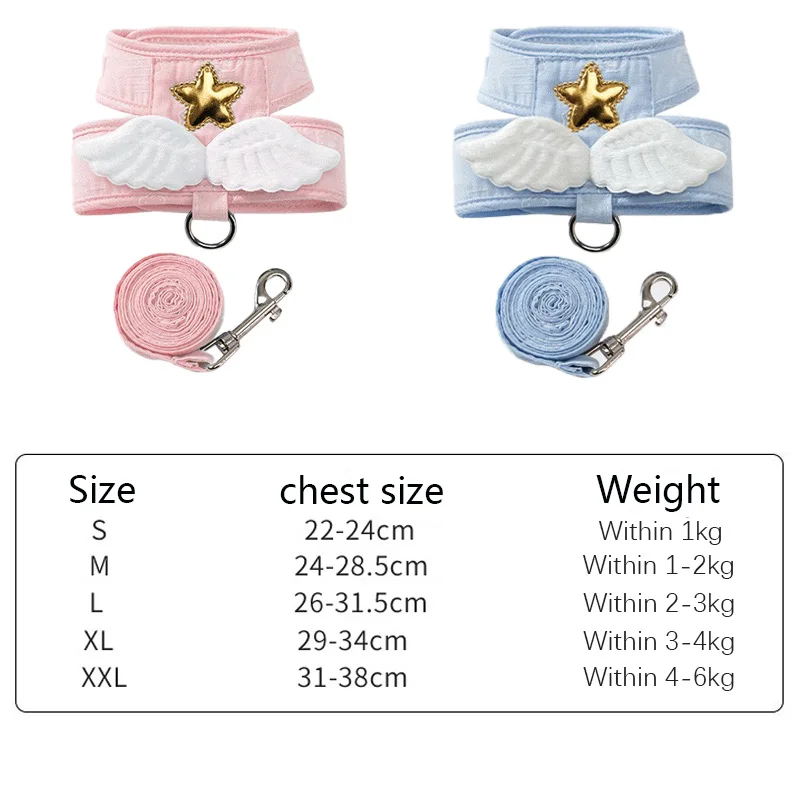 Angel Wing Vest Arnês com Trela para Gato e Cão, Arnês Personalizado Kawaii, Pet Colar Acessórios, 4 Temporada