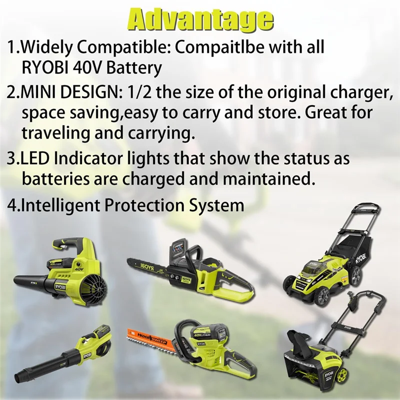 

BHTS-Мини-зарядное устройство для Ryobi, зарядное устройство 40 В OP4040 OP4050 OP4050A OP40601 OP4026 OP4015 OP4030, быстрое зарядное устройство, вилка стандарта США