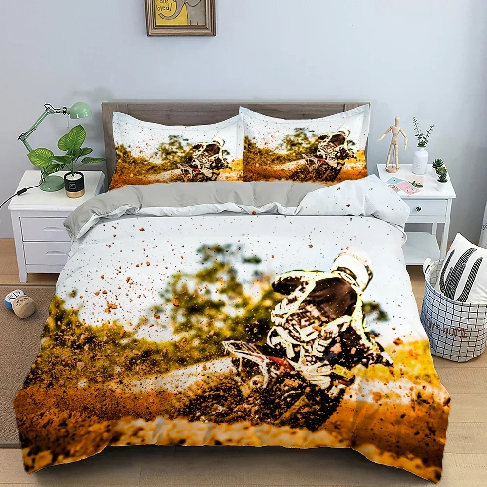 

3D Print Motocross Off-road Race Motorcycle Comfortable Duvet Quilt Cover Pillowcase Bedding Set Bedroom Decoration Home Textile